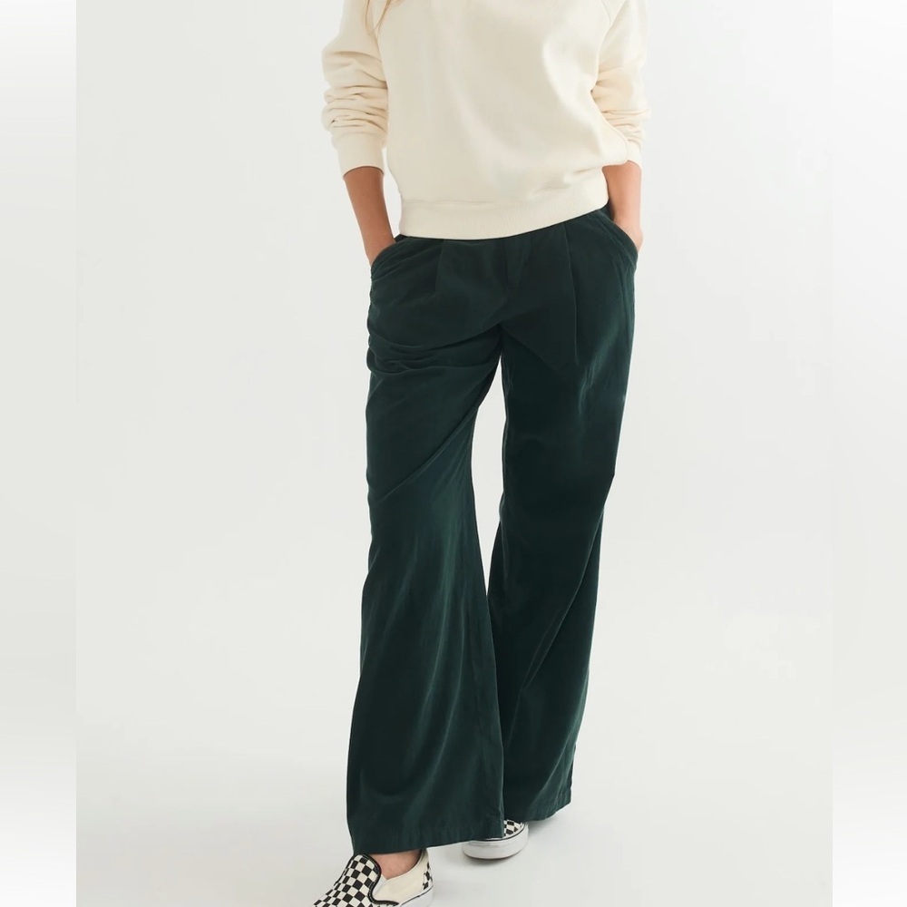 Marine Layer Flora Corduroy Wide Leg Trousers in Green Gables